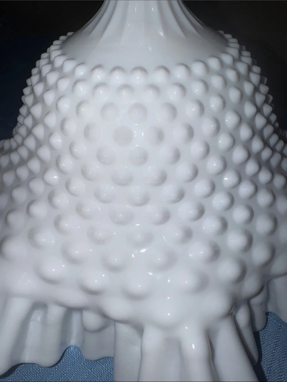 Fenton Hobnail Milk Glass Ruffled Edge Compote, 1950s Pedestal Dish 6.75” tall